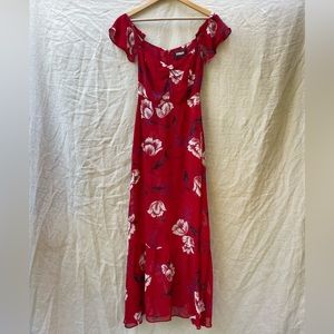 Reformation Off-the-Shoulder Shoshana Red Floral Dress